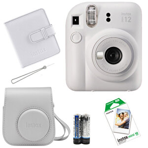 İnstax Mini 12 Fotoğraf Makinesi+askı+pil+çanta+10’lu Film+albüm (beyaz)