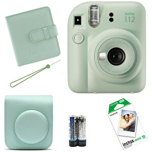 İnstax Mini 12 Fotoğraf Makinesi+askı+pil+çanta+10’lu Film+albüm (yeşil)