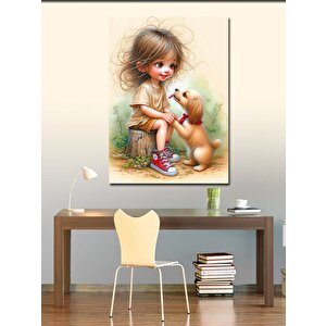 Kanvas Tablo Küçük Kız Ve Köpeği 50x70 cm