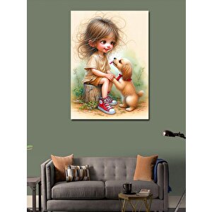 Kanvas Tablo Küçük Kız Ve Köpeği 100x140 cm
