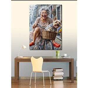 Kanvas Tablo Bisiklet Süren  Teyze Ve Köpeği 50x70 cm