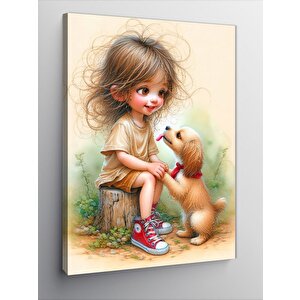 Kanvas Tablo Küçük Kız Ve Köpeği 70x100 cm