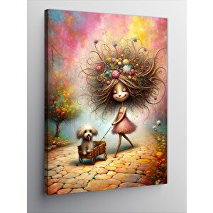 Kanvas Tablo Köpeğini Gezdiren Çocuk 100x140 cm