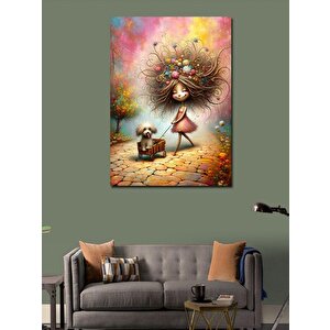 Kanvas Tablo Köpeğini Gezdiren Çocuk 100x140 cm
