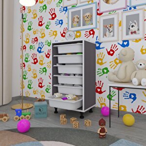 Sepetli Mutfak Dolabı Ruberu Gri 086x45x30 Banyo Oyuncak Çamaşır Beyaz 6 Lı Sepet Gri