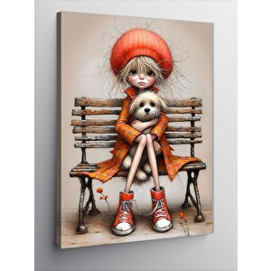 Kanvas Tablo Banktaki Kız Ve Köpeği 50x70 cm
