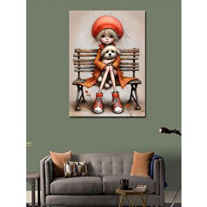 Kanvas Tablo Banktaki Kız Ve Köpeği 50x70 cm