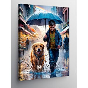 Kanvas Tablo Şemsiyeli Çocuk Ve Köpeği 50x70 cm