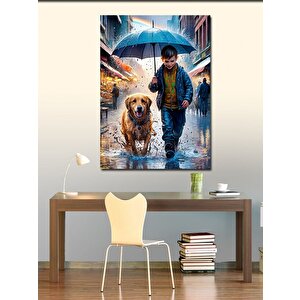 Kanvas Tablo Şemsiyeli Çocuk Ve Köpeği 50x70 cm