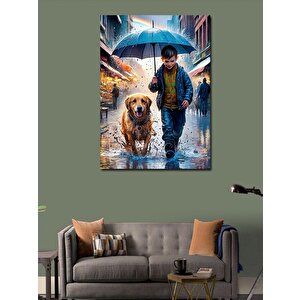 Kanvas Tablo Şemsiyeli Çocuk Ve Köpeği 50x70 cm