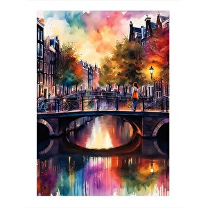 Amsterdam'daki Köprü Modern Ahşap Tablo 25cmx 35cm 25x35 cm