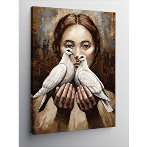 Kanvas Tablo Güvercin Tutan Kadın 70x100 cm