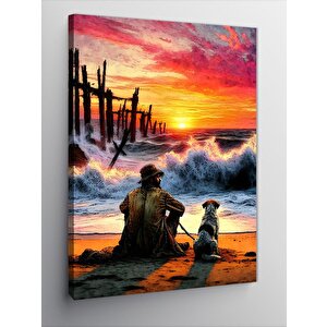 Kanvas Tablo Kumsaldaki Adam Ve Köpeği 100x140 cm