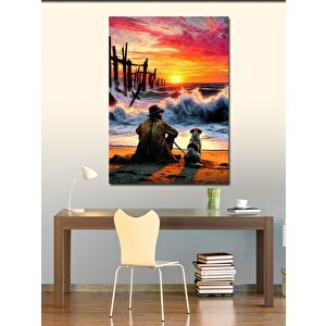 Kanvas Tablo Kumsaldaki Adam Ve Köpeği 50x70 cm