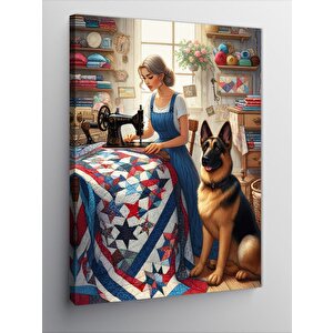 Kanvas Tablo Terzi Kadın Ve Alman Kurdu Köpeği 100x140 cm