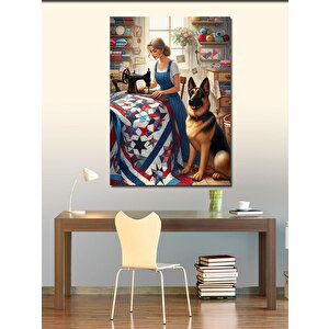 Kanvas Tablo Terzi Kadın Ve Alman Kurdu Köpeği 100x140 cm