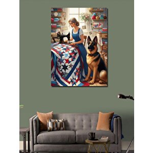 Kanvas Tablo Terzi Kadın Ve Alman Kurdu Köpeği 100x140 cm