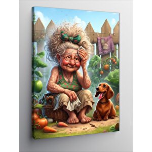Kanvas Tablo Yaşlı Kadın Ve Köpeği 100x140 cm