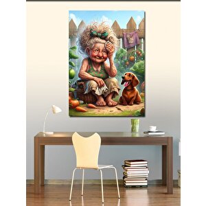 Kanvas Tablo Yaşlı Kadın Ve Köpeği 100x140 cm