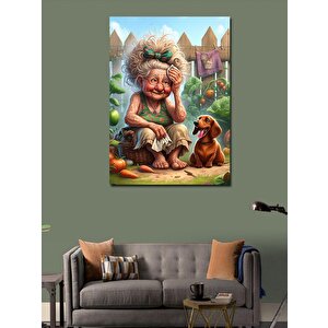 Kanvas Tablo Yaşlı Kadın Ve Köpeği 100x140 cm
