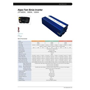 Alpex 1000 Watt 12 Volt İnvertör Tam Sinüs İnverter