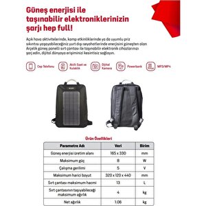 Arçelik  Sbw 8 Watt Solar Sırt Çantası En10002708992 Teknovasyon Arge