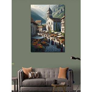 Kanvas Tablo Kasabadaki Pazar 100x140 cm