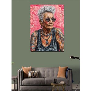 Kanvas Tablo Dövmeli Yaşlı Kadın 50x70 cm
