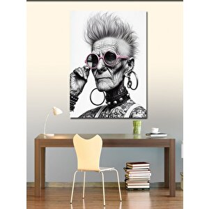 Kanvas Tablo Dövmeli Yaşlı Teyze 70x100 cm