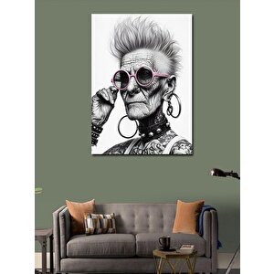 Kanvas Tablo Dövmeli Yaşlı Teyze 70x100 cm