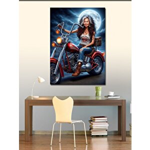Kanvas Tablo Motosiklet Kullanan Yaşlı Kadın 70x100 cm