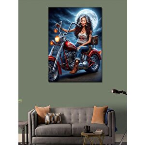 Kanvas Tablo Motosiklet Kullanan Yaşlı Kadın 70x100 cm