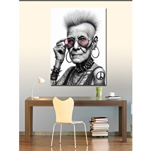 Kanvas Tablo Dövmeli Yaşlı Kadın 100x140 cm