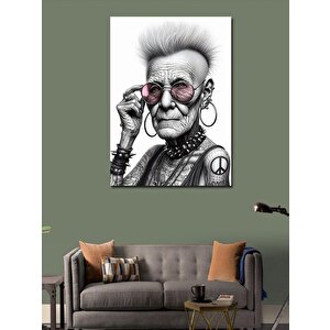 Kanvas Tablo Dövmeli Yaşlı Kadın 100x140 cm