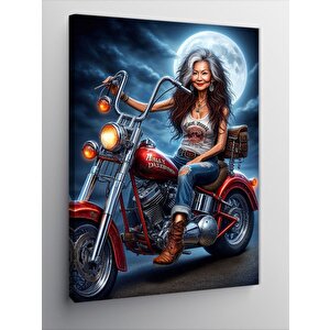 Kanvas Tablo Motosiklet Kullanan Yaşlı Kadın 100x140 cm
