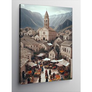 Kanvas Tablo Kasabadaki Pazar 100x140 cm