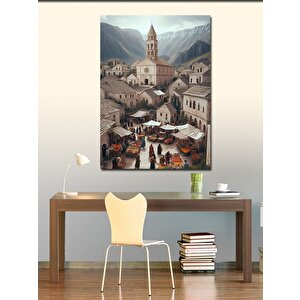 Kanvas Tablo Kasabadaki Pazar 100x140 cm