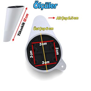 Açılı Konik Beyaz 12 Cm Mobilya Yükseltici Baza Ayağı Koltuk Kanepe Altı Puf Ayakları