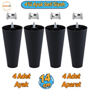 4 Adet Plastik Ayak 14 Cm Mobilya Sehpa Kanepe Ünite Koltuk Ayağı Baza Ayakları Siyah Aparat Dahil