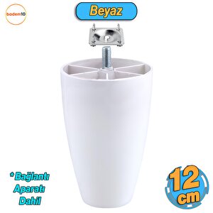 Oval Plastik Ayak 12 Cm Beyaz Mobilya Yükseltici Sehpa Kanepe Koltuk Ayağı Baza Ayakları Aparatlı