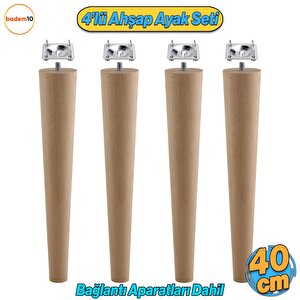 Ahşap Mobilya Ayağı 4 Adet Aparatlı 40 Cm Sehpa Zigon Orta Masa Puf Tabure Tv Ünitesi Ayakları M8
