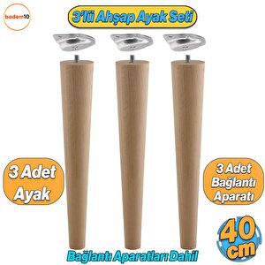 3'lü Ahşap Sehpa Ayak Takımı 40 Cm Zigon Puf Tabure Ayağı Masa Ayakları Açılı Bağlantı Aparatı Dahil