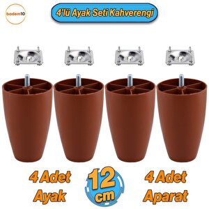 Oval 4 Adet Aparatlı Plastik Ayak 12 Cm Kahverengi Mobilya Sehpa Kanepe Koltuk Ayağı Baza Ayakları