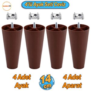 4 Adet Plastik Ayak 14 Cm Mobilya Sehpa Kanepe Ünite Koltuk Ayağı Baza Ayakları Ceviz Aparat Dahil