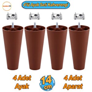 4 Adet Plastik Ayak 14 Cm Mobilya Sehpa Kanepe Ünite Koltuk Ayağı Baza Ayakları Kahverengi Aparatlı