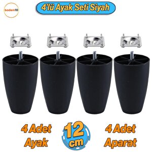 Oval 4 Adet Plastik Ayak 12 Cm Siyah Mobilya Sehpa Kanepe Koltuk Ayağı Baza Ayakları Aparat Dahil