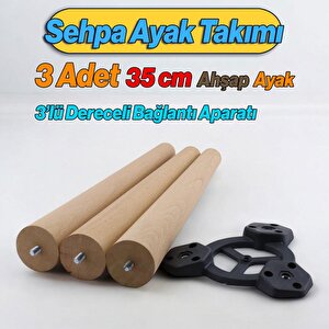 Ahşap Sehpa 3'lü Ayak Takımı Zigon Puf Tabure Ayağı Masa Ayakları 35 Cm Bağlantı Aparatı Dahil
