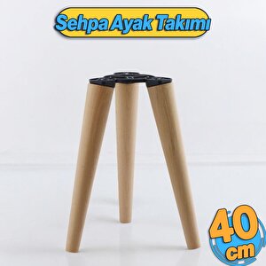 Ahşap Sehpa 3'lü Ayak Takımı 40 Cm Zigon Puf Tabure Ayağı Masa Ayakları 40 Cm Bağlantı Aparatı Dahil
