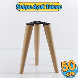 Ahşap Sehpa 3'lü Ayak Takımı 50 Cm Zigon Puf Tabure Ayağı Masa Ayakları 50 Cm Bağlantı Aparatı Dahil