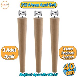 Ahşap Mobilya Ayağı 3 Adet Aparatlı 40 Cm Sehpa Zigon Orta Masa Puf Tabure Tv Ünitesi Ayakları M8